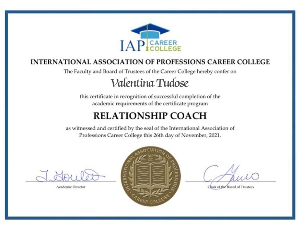 valentina tudose relationship coach certificate